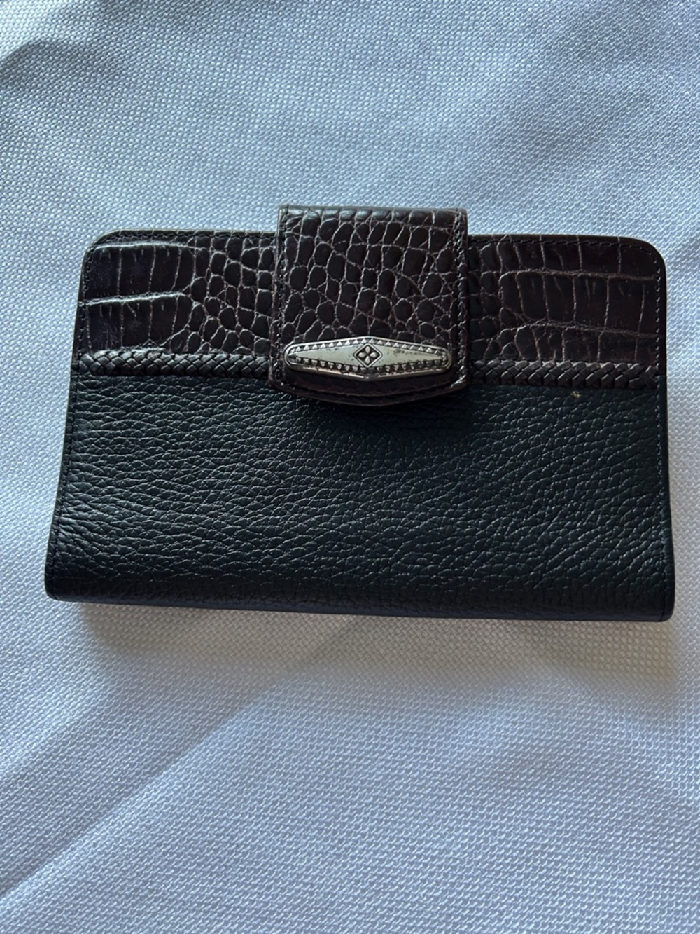 Brighton Black and Dark Brown Croc-Trim Leather Wallet